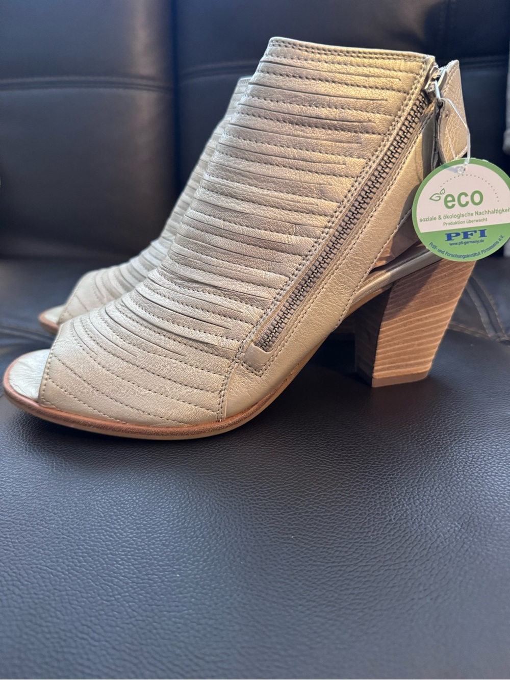 Paul Green Open-Toe Stacked Heel Booties in Light Taupe